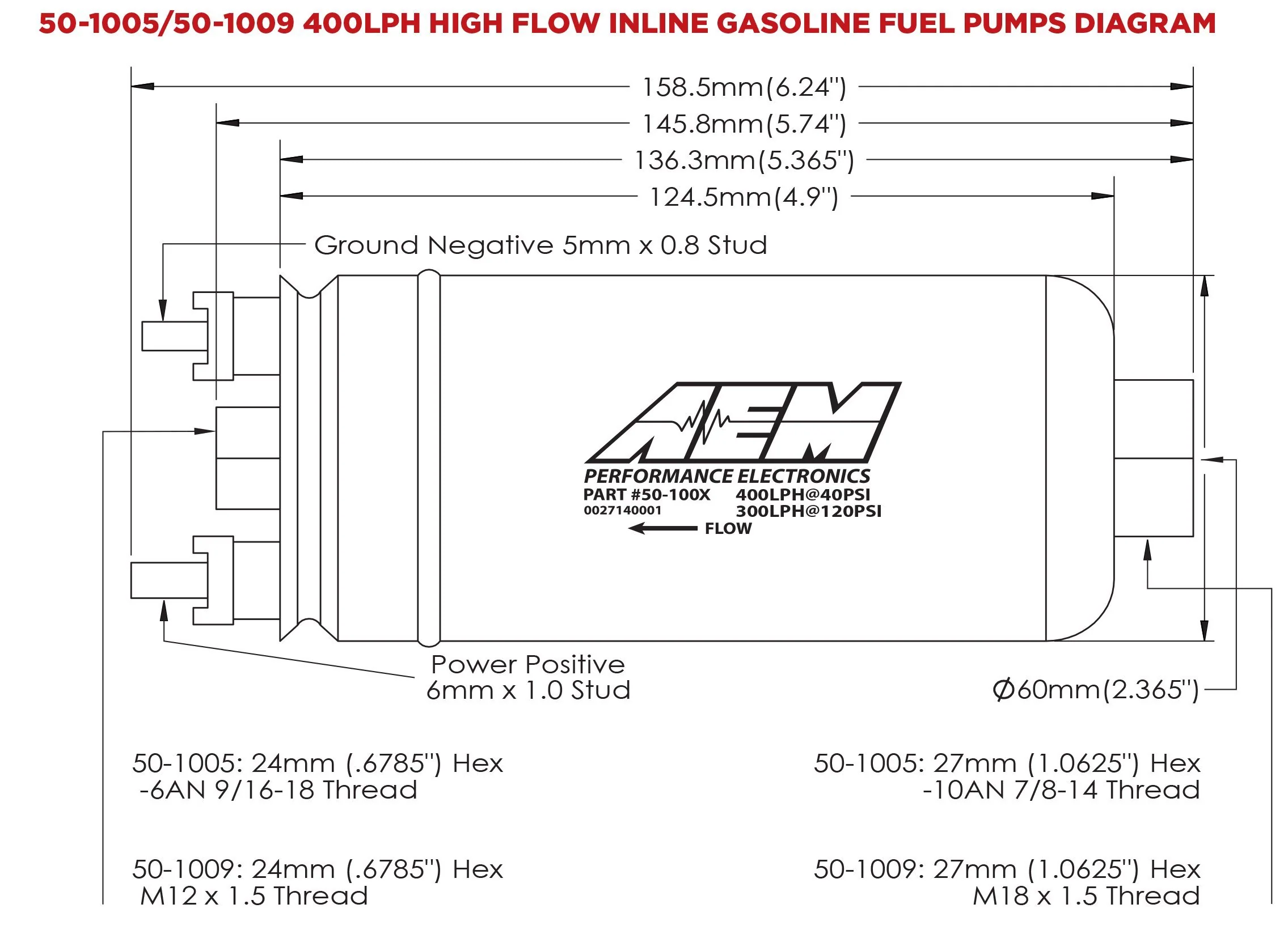 Bomba AEM De Bencina Externa 400Lph - Imagen 2
